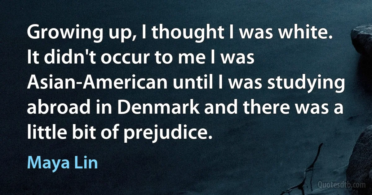 Growing up, I thought I was white. It didn't occur to me I was Asian-American until I was studying abroad in Denmark and there was a little bit of prejudice. (Maya Lin)