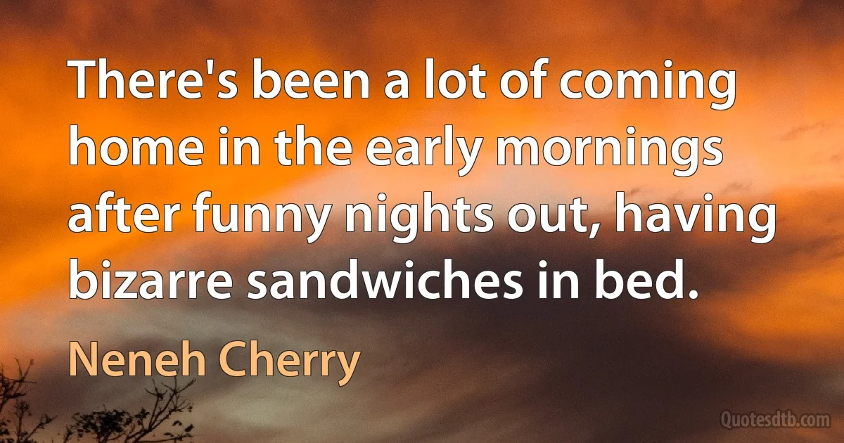 There's been a lot of coming home in the early mornings after funny nights out, having bizarre sandwiches in bed. (Neneh Cherry)