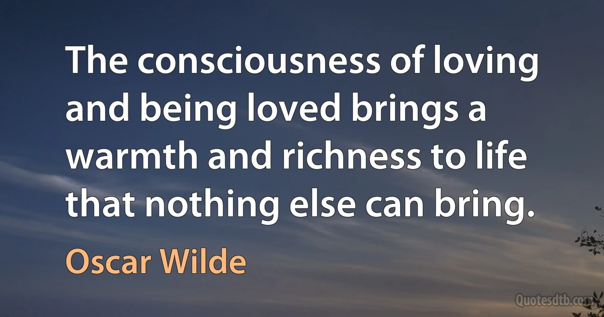 The consciousness of loving and being loved brings a warmth and richness to life that nothing else can bring. (Oscar Wilde)