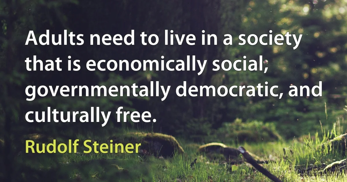 Adults need to live in a society that is economically social, governmentally democratic, and culturally free. (Rudolf Steiner)