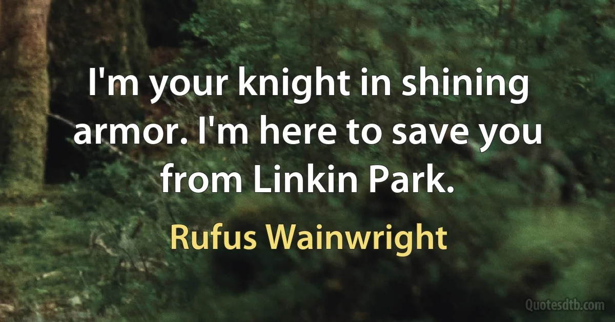 I'm your knight in shining armor. I'm here to save you from Linkin Park. (Rufus Wainwright)