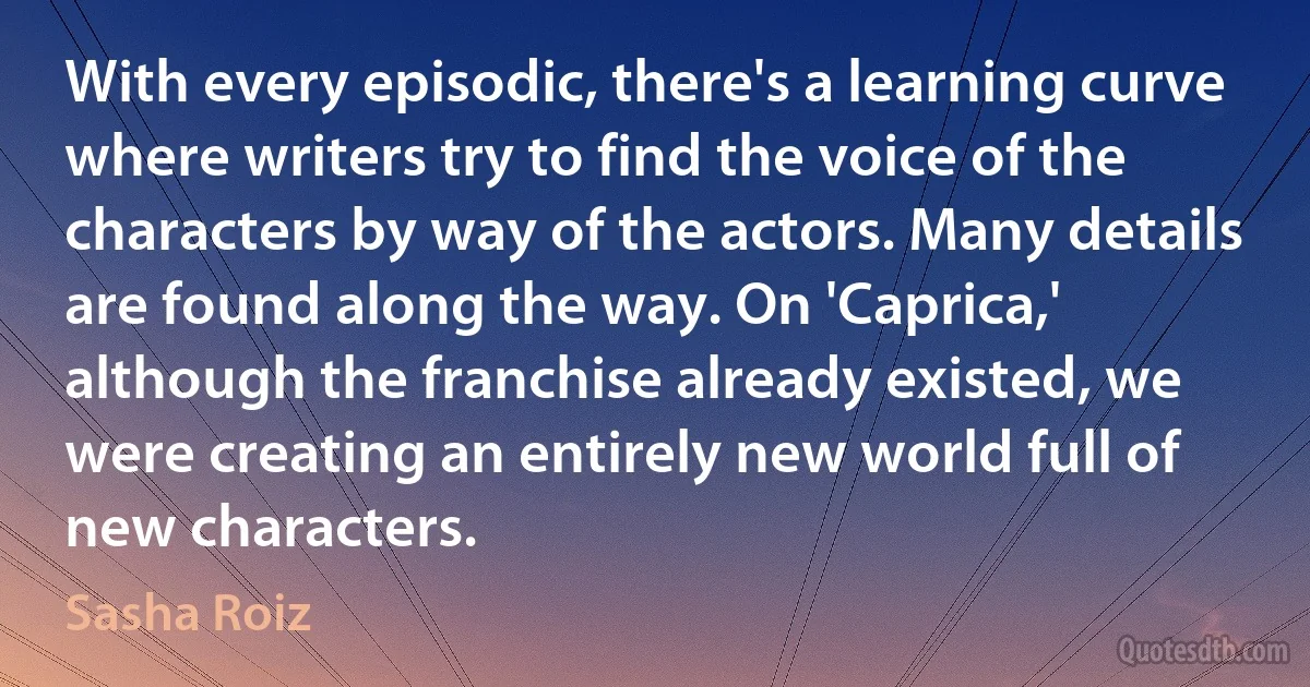 With every episodic, there's a learning curve where writers try to find the voice of the characters by way of the actors. Many details are found along the way. On 'Caprica,' although the franchise already existed, we were creating an entirely new world full of new characters. (Sasha Roiz)