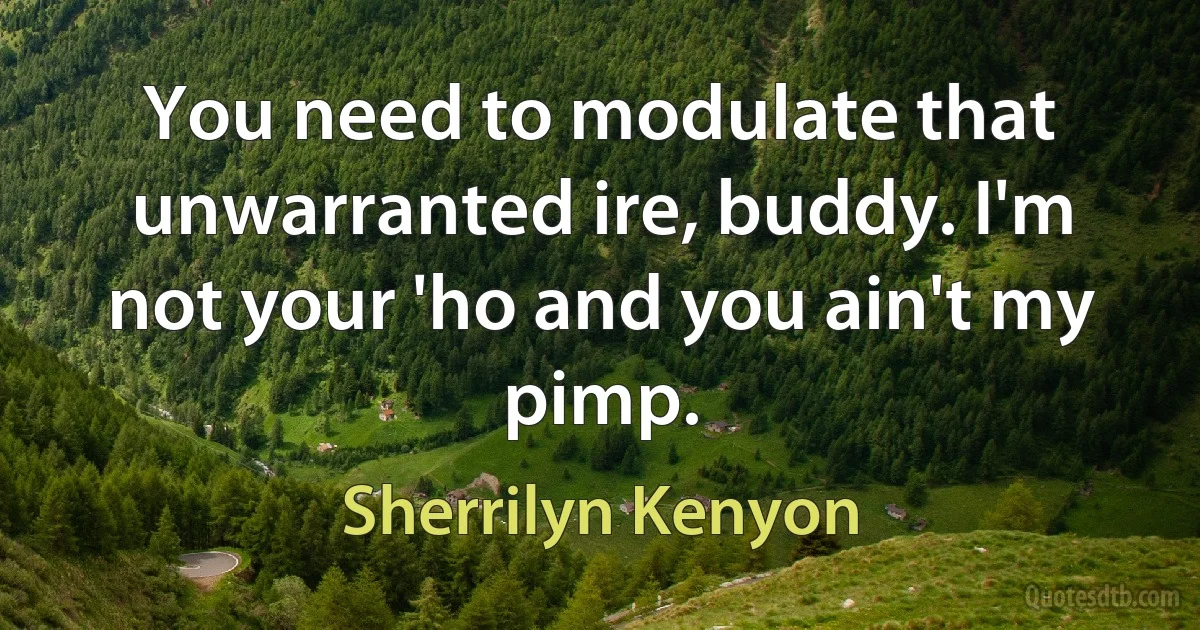 You need to modulate that unwarranted ire, buddy. I'm not your 'ho and you ain't my pimp. (Sherrilyn Kenyon)