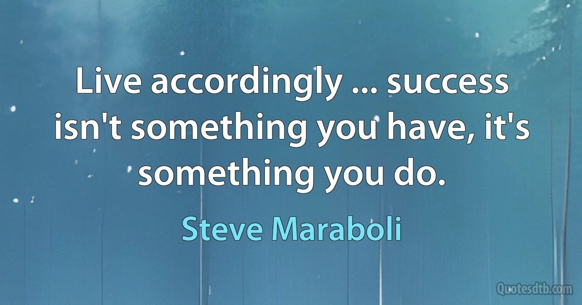 Live accordingly ... success isn't something you have, it's something you do. (Steve Maraboli)