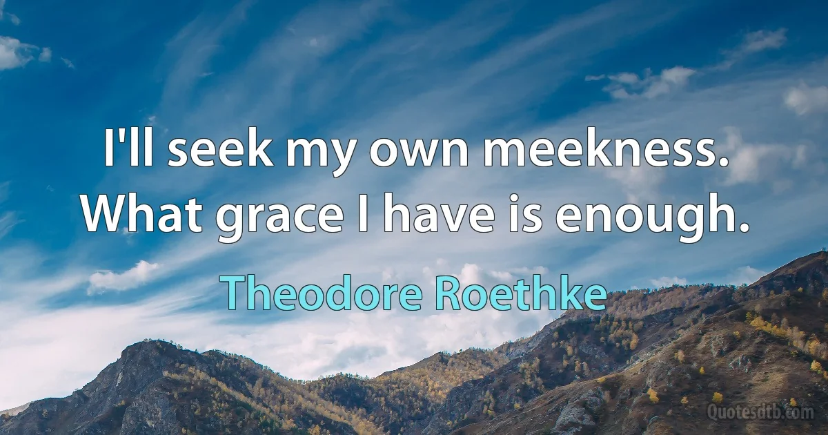 I'll seek my own meekness.
What grace I have is enough. (Theodore Roethke)