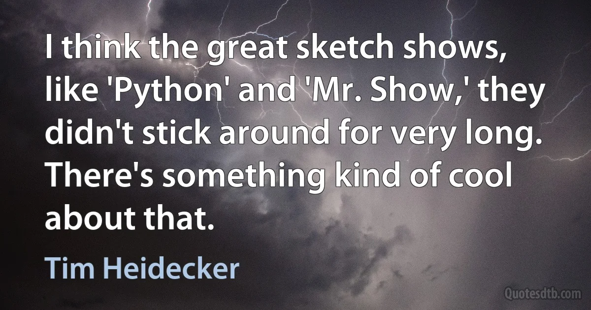 I think the great sketch shows, like 'Python' and 'Mr. Show,' they didn't stick around for very long. There's something kind of cool about that. (Tim Heidecker)