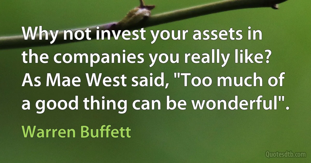 Why not invest your assets in the companies you really like? As Mae West said, "Too much of a good thing can be wonderful". (Warren Buffett)