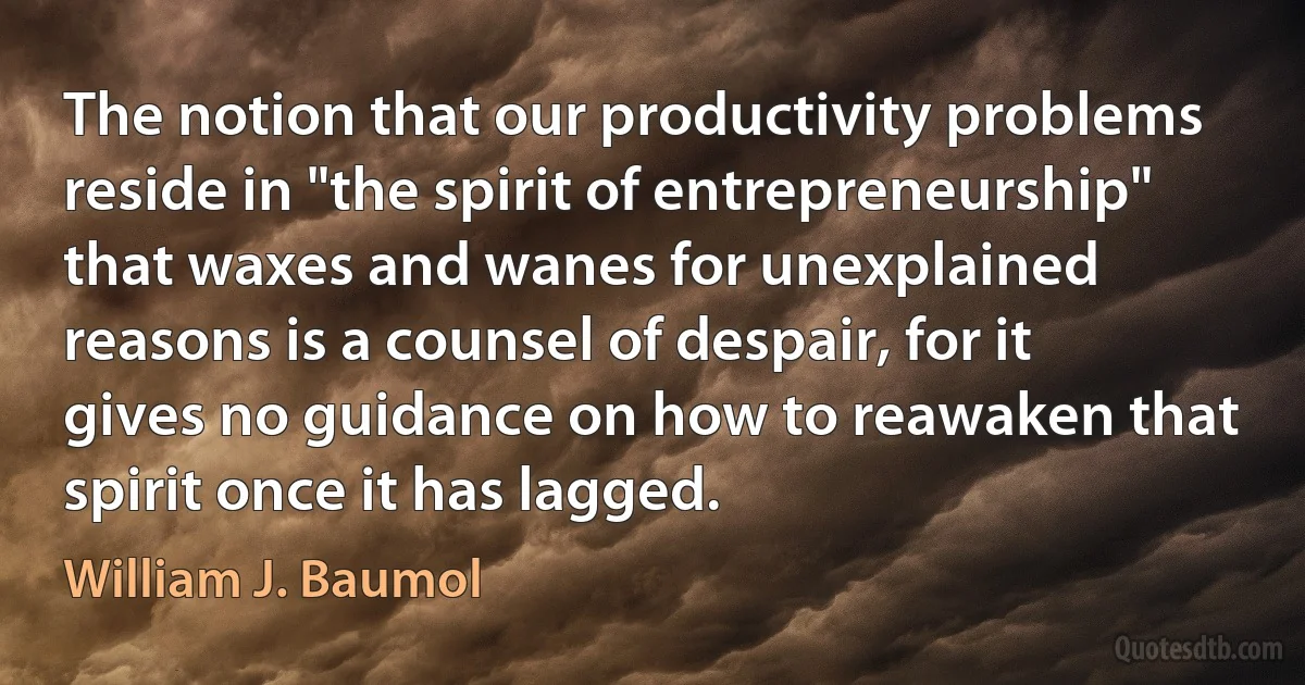 The notion that our productivity problems reside in "the spirit of entrepreneurship" that waxes and wanes for unexplained reasons is a counsel of despair, for it gives no guidance on how to reawaken that spirit once it has lagged. (William J. Baumol)