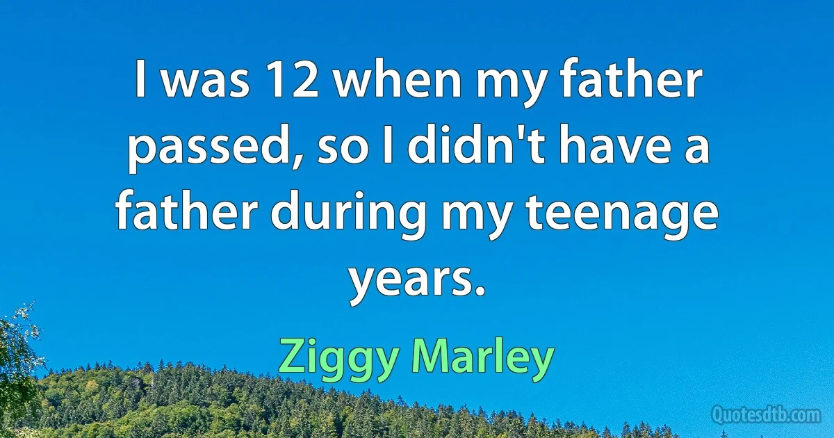 I was 12 when my father passed, so I didn't have a father during my teenage years. (Ziggy Marley)