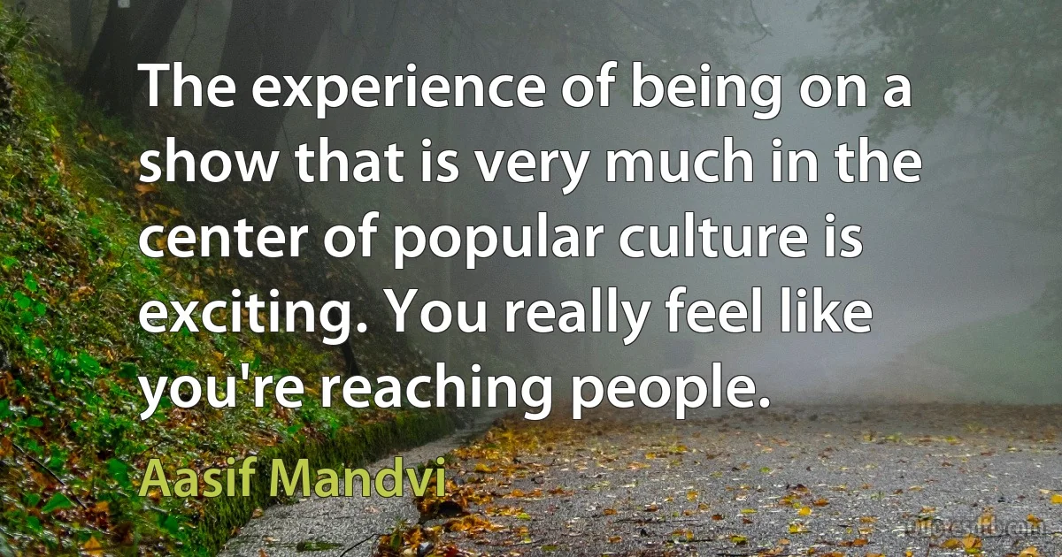 The experience of being on a show that is very much in the center of popular culture is exciting. You really feel like you're reaching people. (Aasif Mandvi)