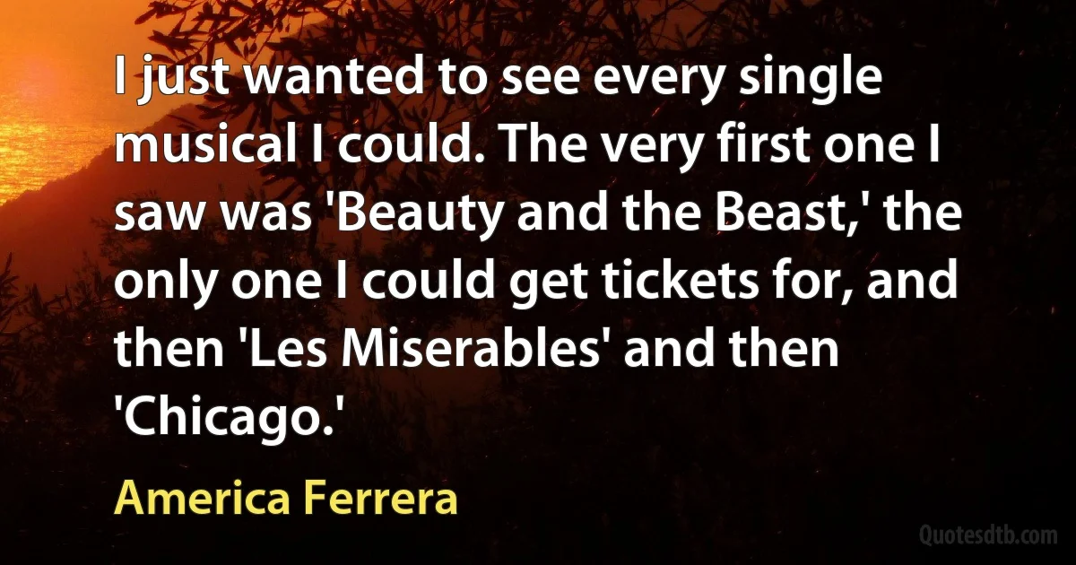 I just wanted to see every single musical I could. The very first one I saw was 'Beauty and the Beast,' the only one I could get tickets for, and then 'Les Miserables' and then 'Chicago.' (America Ferrera)