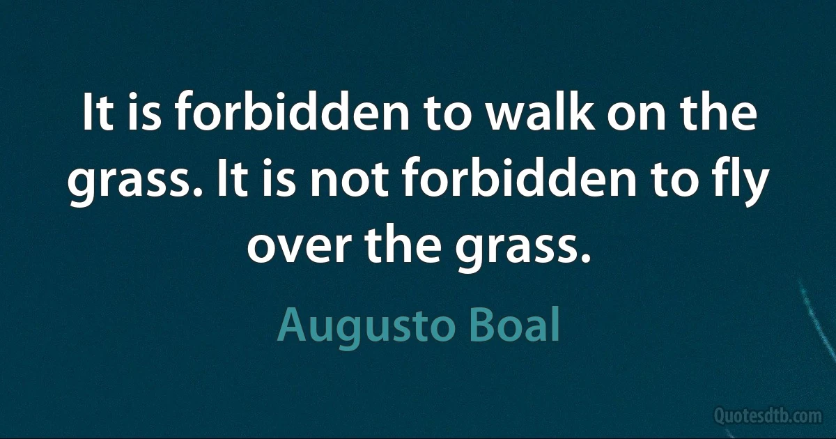 It is forbidden to walk on the grass. It is not forbidden to fly over the grass. (Augusto Boal)