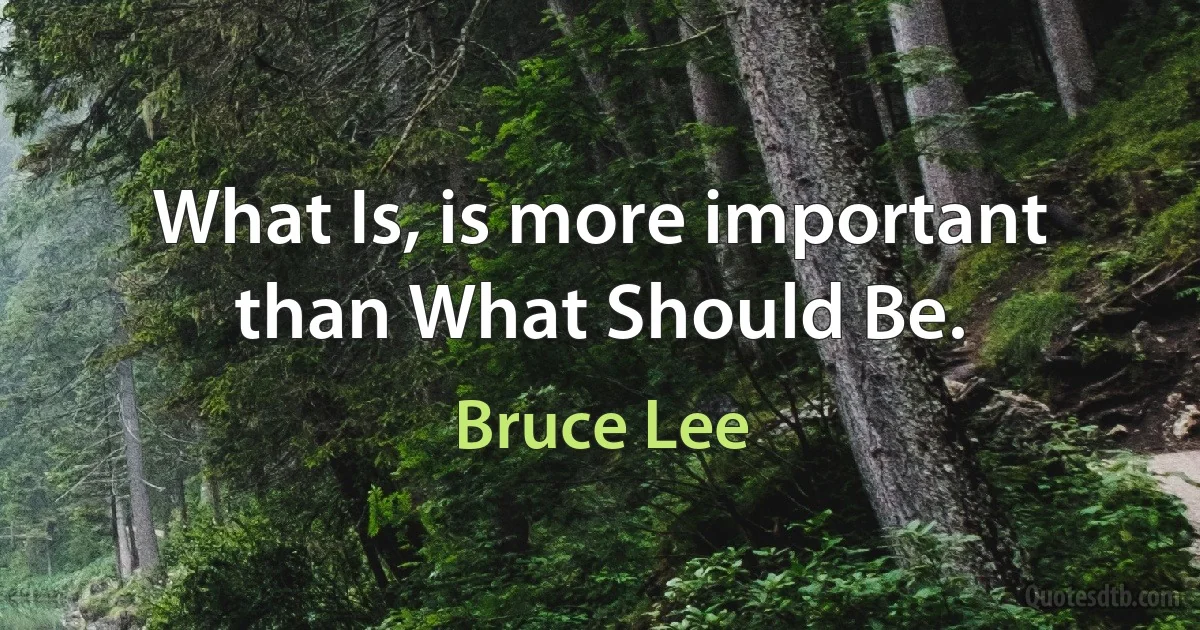 What Is, is more important than What Should Be. (Bruce Lee)