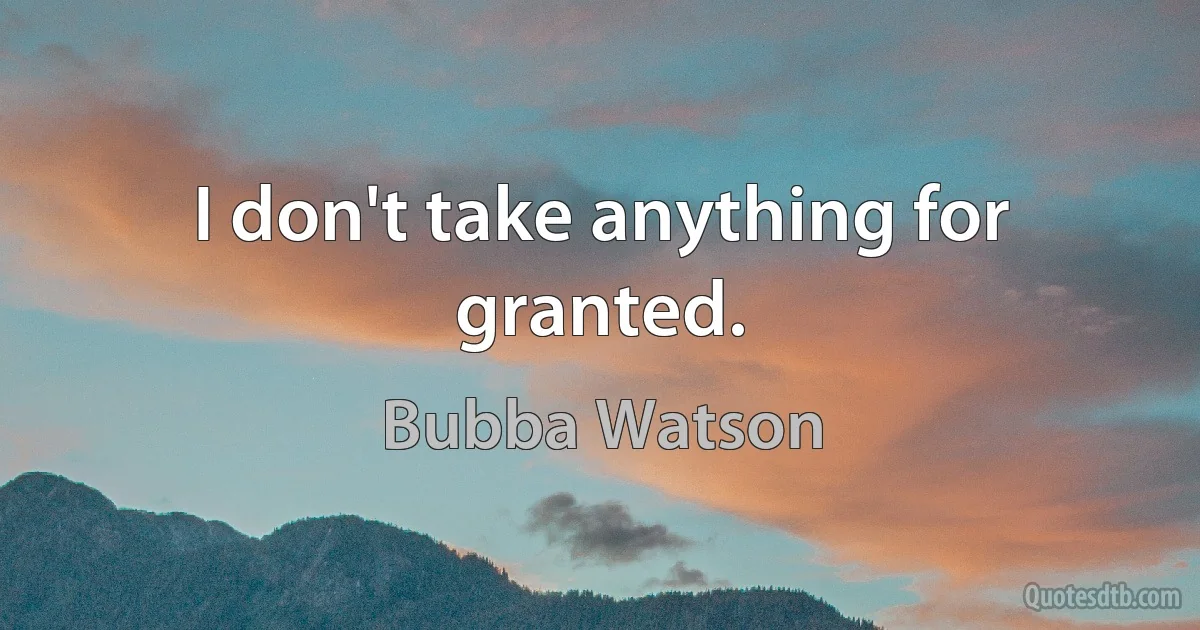 I don't take anything for granted. (Bubba Watson)