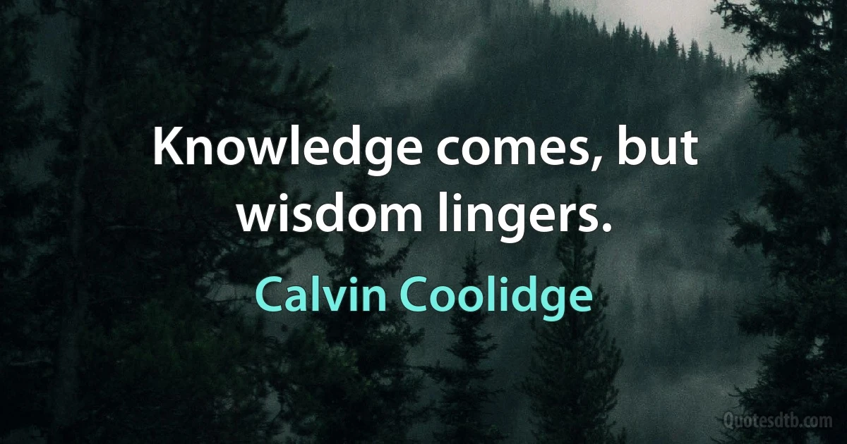 Knowledge comes, but wisdom lingers. (Calvin Coolidge)