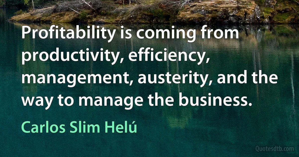 Profitability is coming from productivity, efficiency, management, austerity, and the way to manage the business. (Carlos Slim Helú)