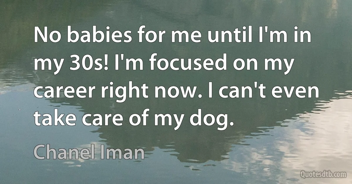 No babies for me until I'm in my 30s! I'm focused on my career right now. I can't even take care of my dog. (Chanel Iman)