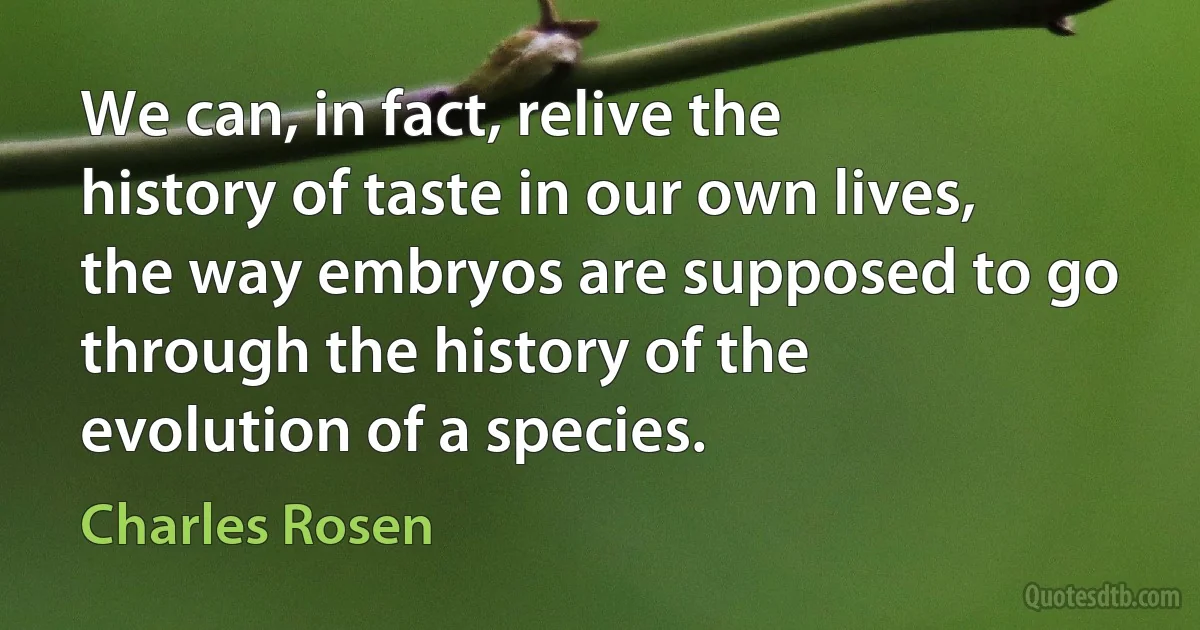 We can, in fact, relive the history of taste in our own lives, the way embryos are supposed to go through the history of the evolution of a species. (Charles Rosen)