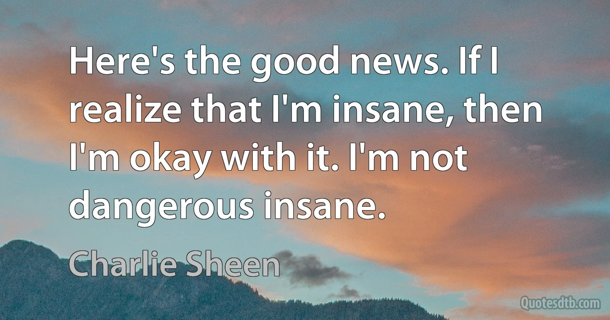 Here's the good news. If I realize that I'm insane, then I'm okay with it. I'm not dangerous insane. (Charlie Sheen)