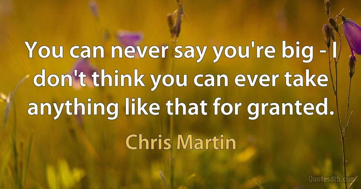 You can never say you're big - I don't think you can ever take anything like that for granted. (Chris Martin)