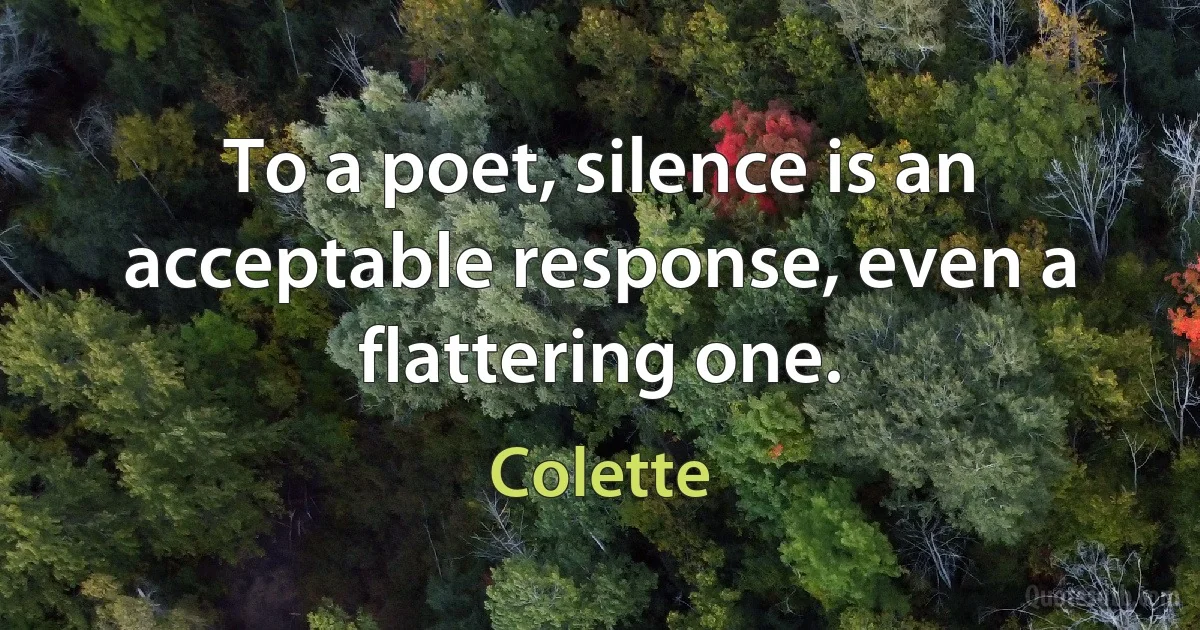 To a poet, silence is an acceptable response, even a flattering one. (Colette)