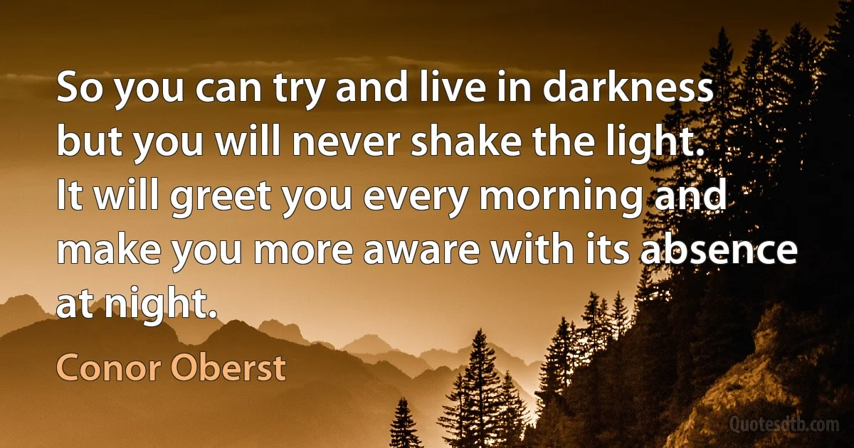 So you can try and live in darkness
but you will never shake the light.
It will greet you every morning and make you more aware with its absence at night. (Conor Oberst)