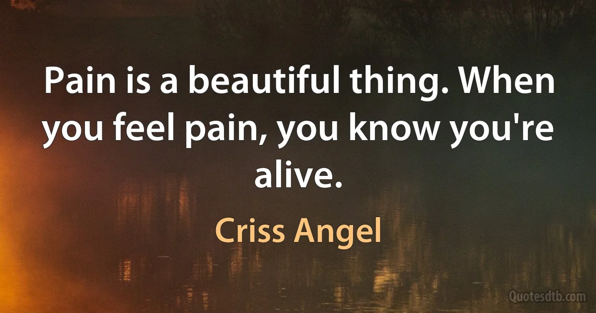 Pain is a beautiful thing. When you feel pain, you know you're alive. (Criss Angel)