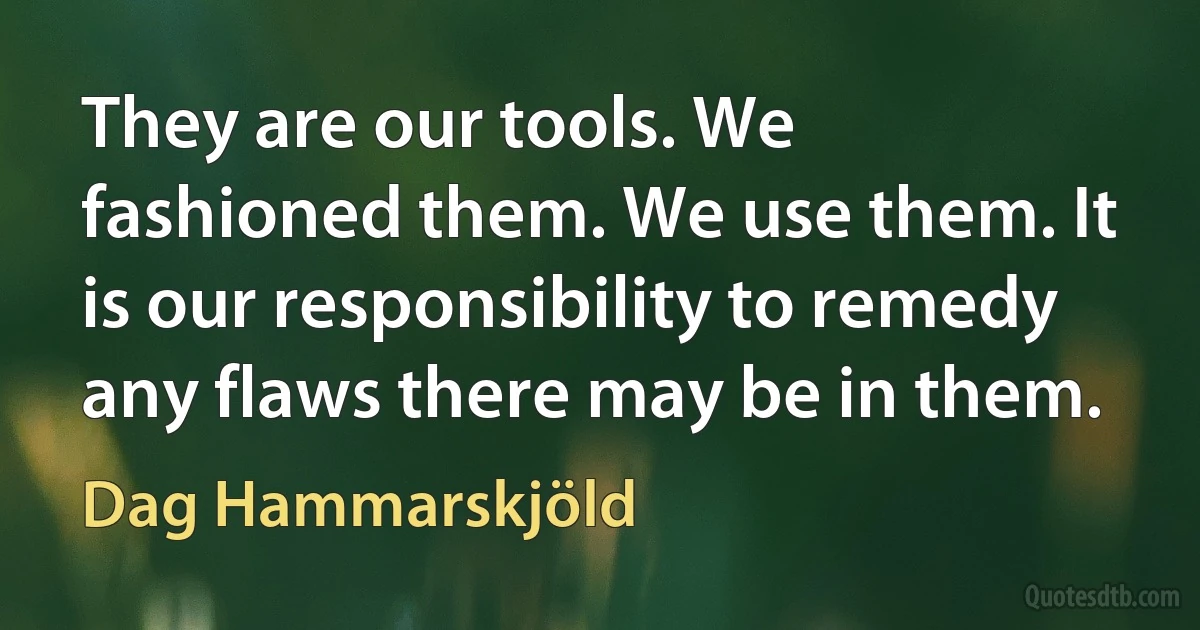 They are our tools. We fashioned them. We use them. It is our responsibility to remedy any flaws there may be in them. (Dag Hammarskjöld)