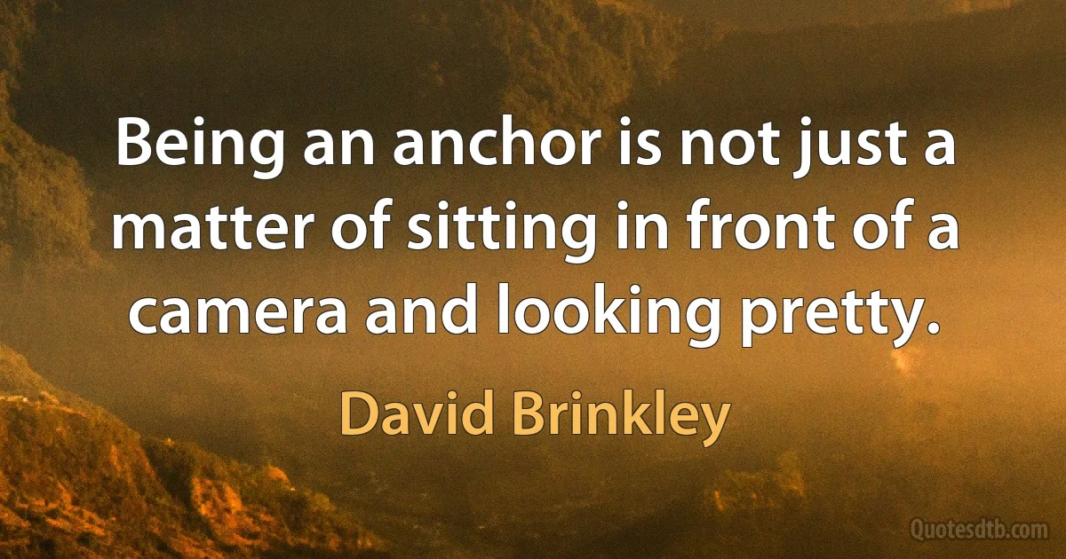 Being an anchor is not just a matter of sitting in front of a camera and looking pretty. (David Brinkley)