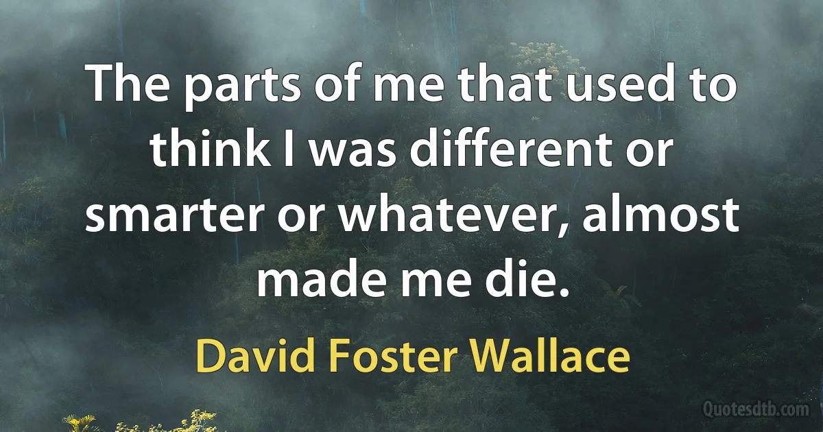 The parts of me that used to think I was different or smarter or whatever, almost made me die. (David Foster Wallace)