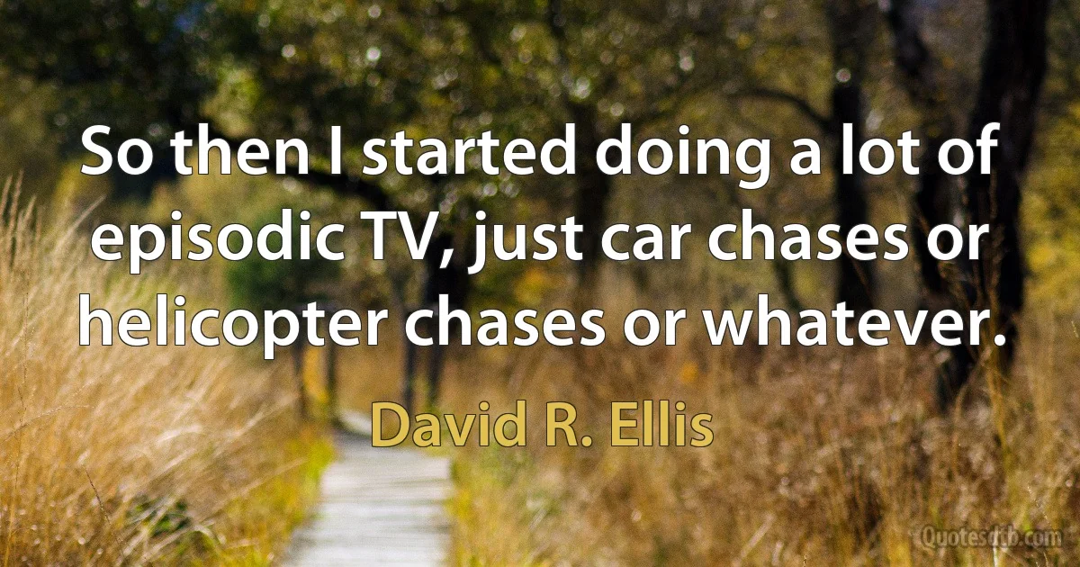 So then I started doing a lot of episodic TV, just car chases or helicopter chases or whatever. (David R. Ellis)