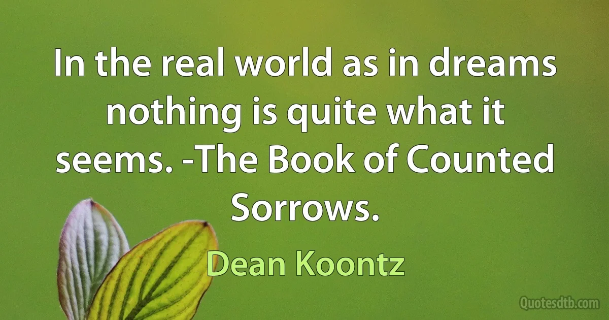 In the real world as in dreams nothing is quite what it seems. -The Book of Counted Sorrows. (Dean Koontz)