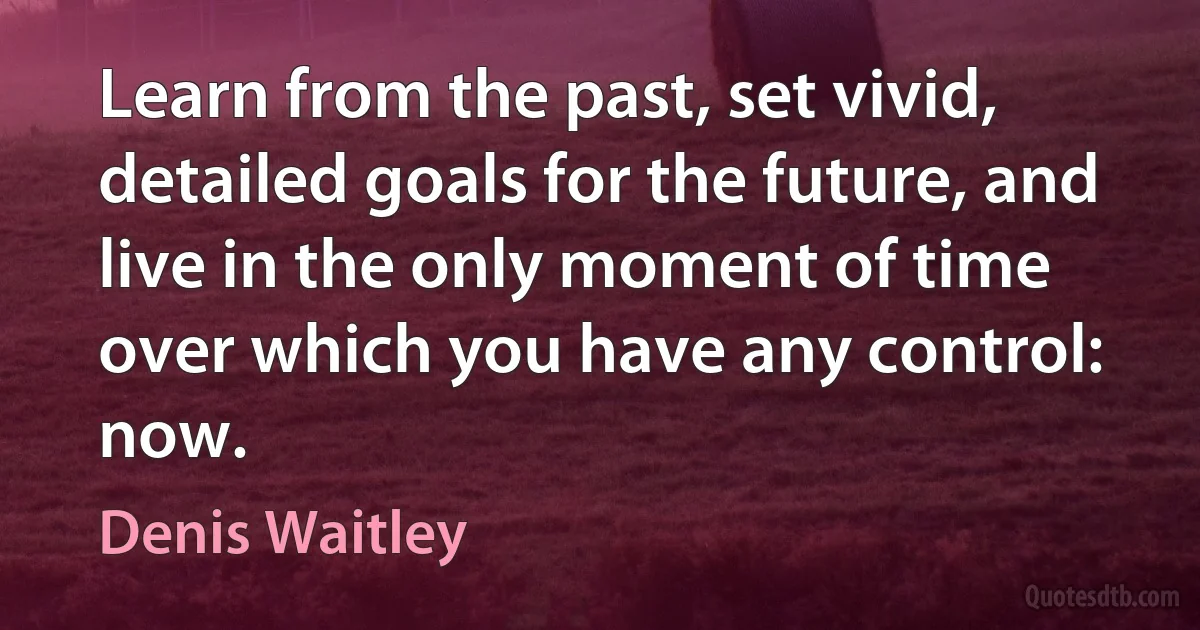 Learn from the past, set vivid, detailed goals for the future, and live in the only moment of time over which you have any control: now. (Denis Waitley)