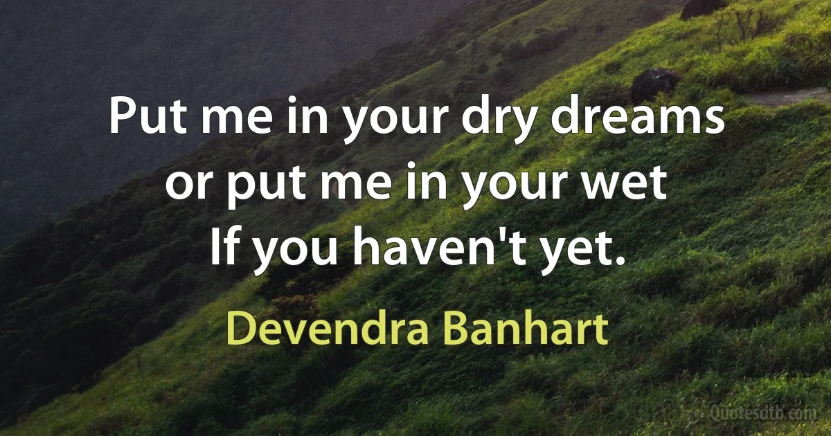 Put me in your dry dreams
or put me in your wet
If you haven't yet. (Devendra Banhart)