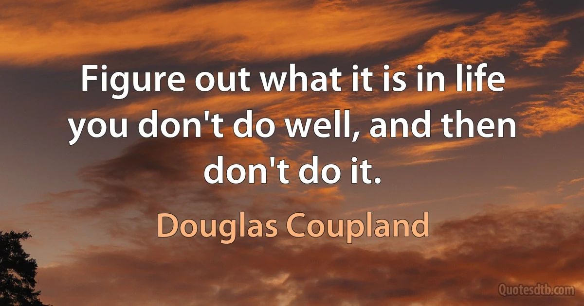 Figure out what it is in life you don't do well, and then don't do it. (Douglas Coupland)