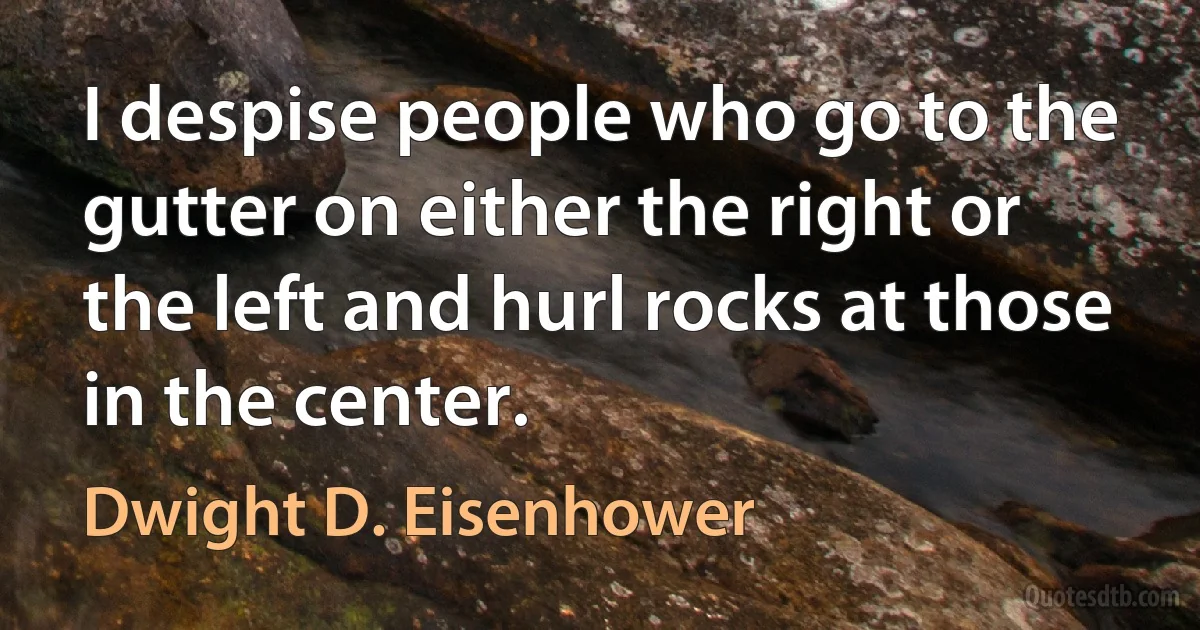 I despise people who go to the gutter on either the right or the left and hurl rocks at those in the center. (Dwight D. Eisenhower)