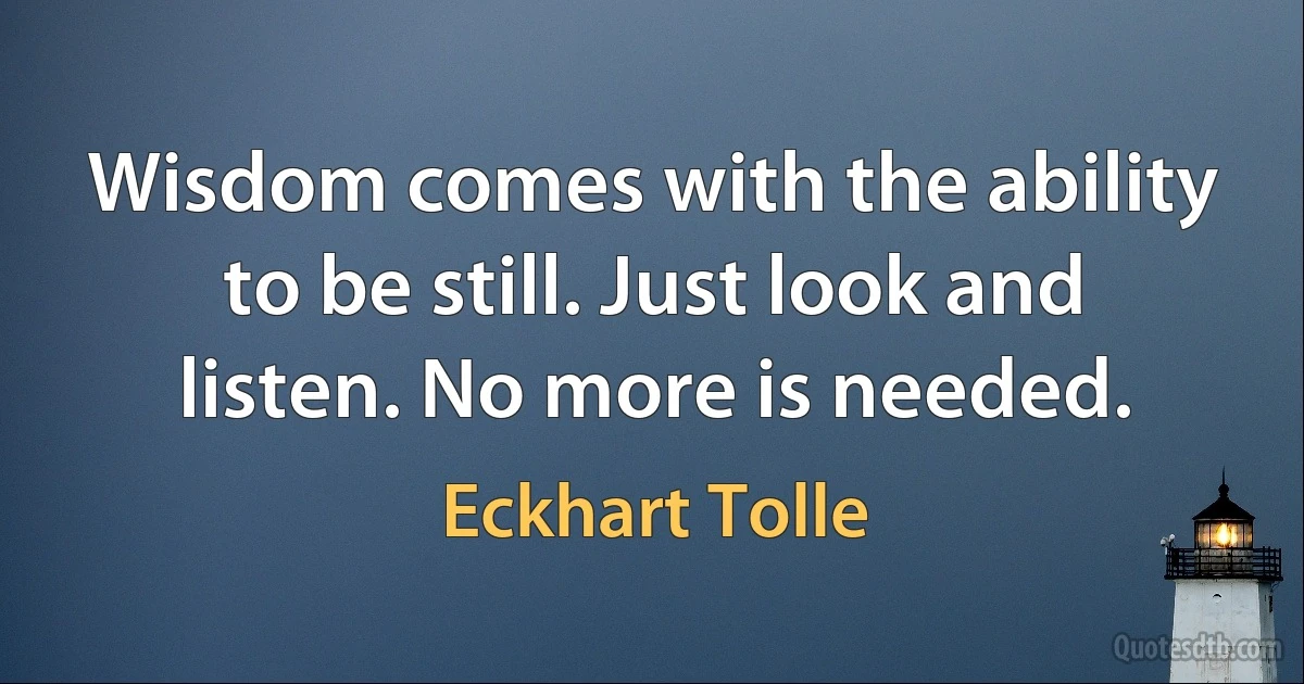 Wisdom comes with the ability to be still. Just look and listen. No more is needed. (Eckhart Tolle)