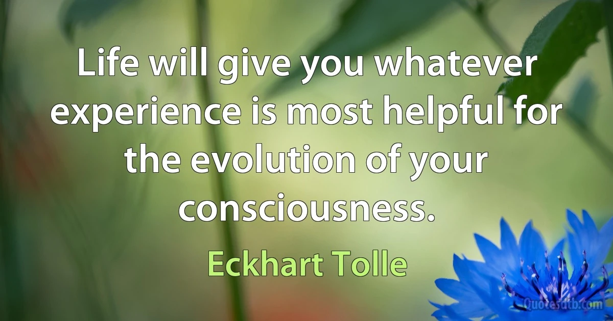 Life will give you whatever experience is most helpful for the evolution of your consciousness. (Eckhart Tolle)