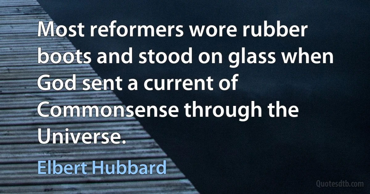 Most reformers wore rubber boots and stood on glass when God sent a current of Commonsense through the Universe. (Elbert Hubbard)