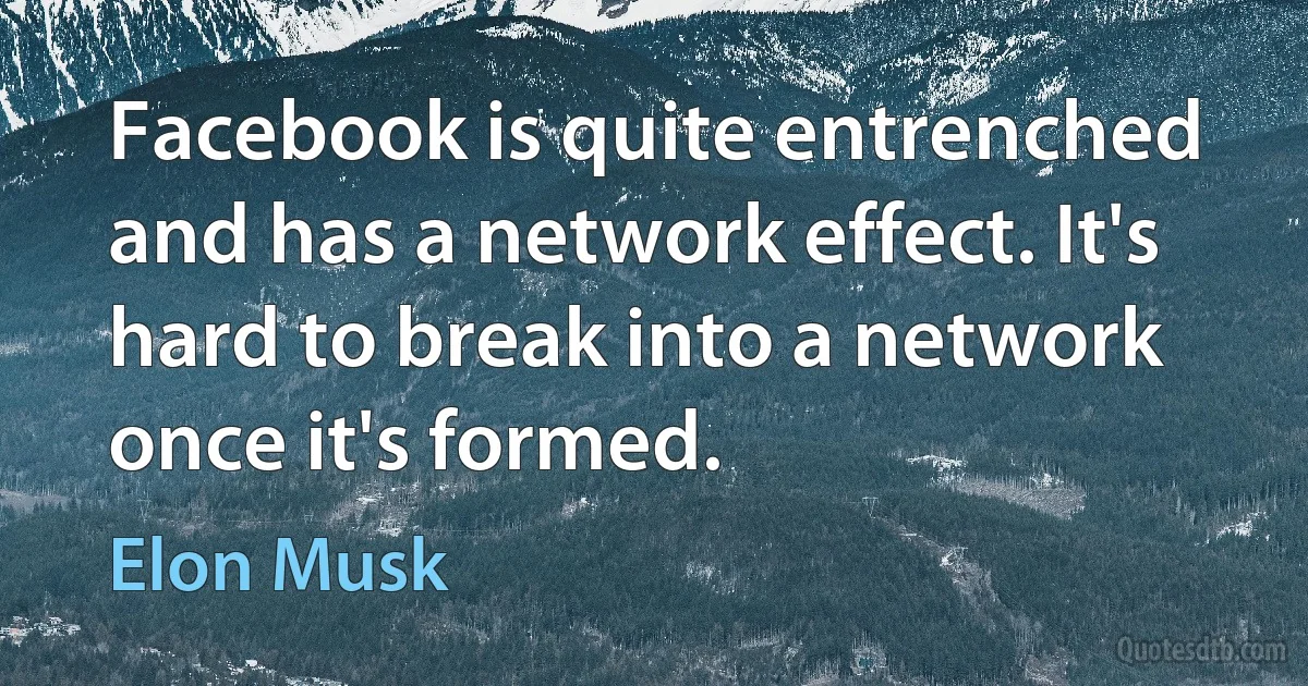 Facebook is quite entrenched and has a network effect. It's hard to break into a network once it's formed. (Elon Musk)