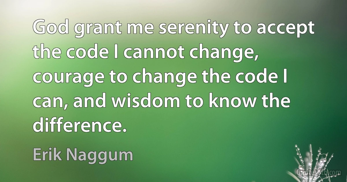 God grant me serenity to accept the code I cannot change, courage to change the code I can, and wisdom to know the difference. (Erik Naggum)