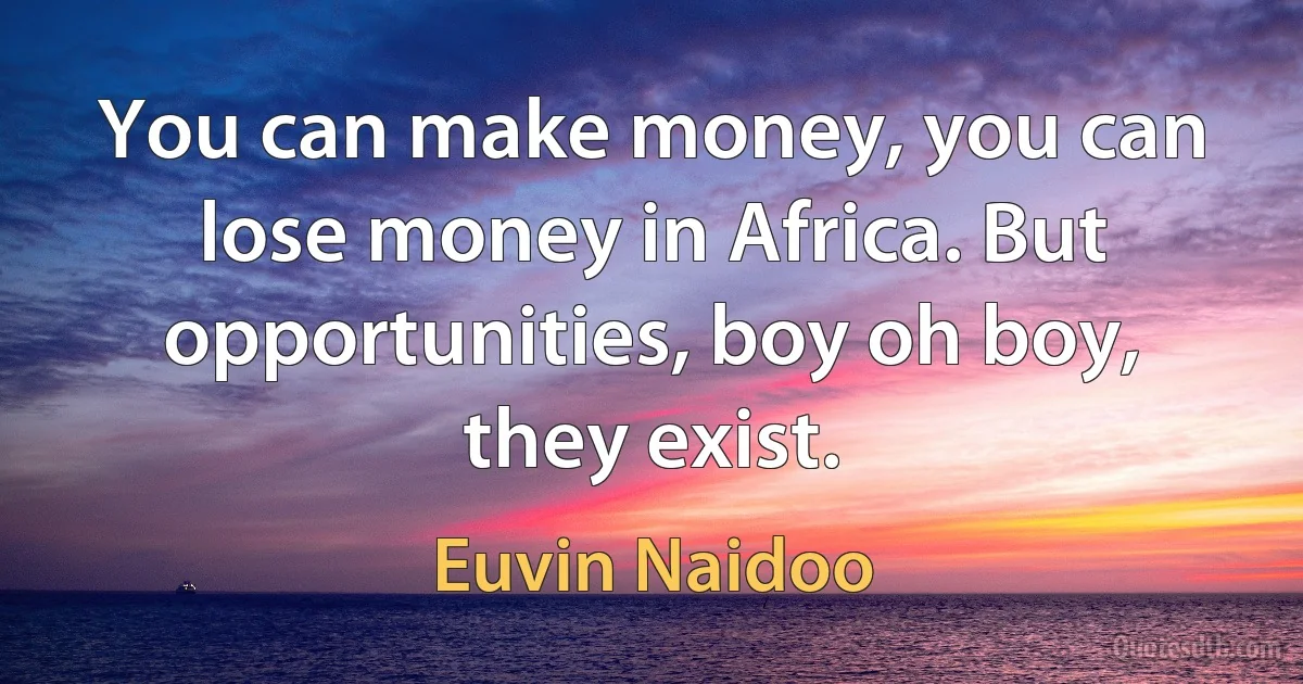 You can make money, you can lose money in Africa. But opportunities, boy oh boy, they exist. (Euvin Naidoo)