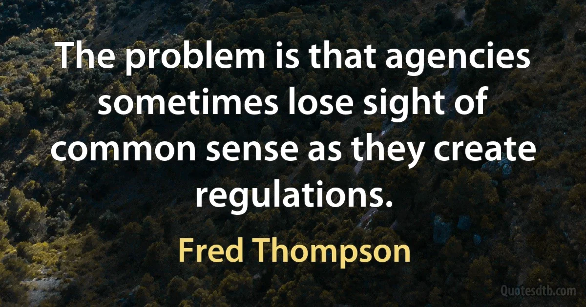 The problem is that agencies sometimes lose sight of common sense as they create regulations. (Fred Thompson)