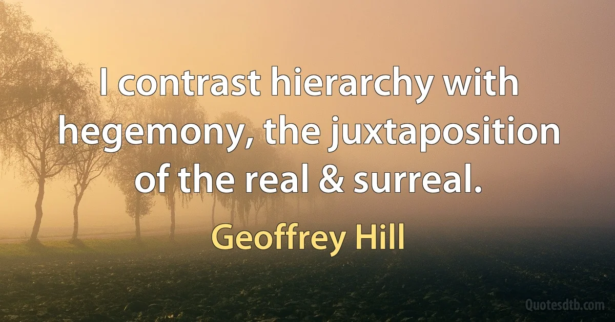 I contrast hierarchy with hegemony, the juxtaposition of the real & surreal. (Geoffrey Hill)