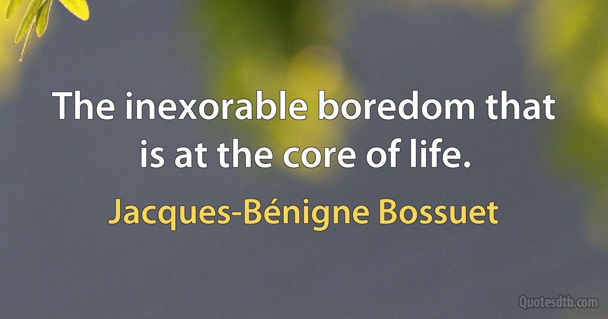 The inexorable boredom that is at the core of life. (Jacques-Bénigne Bossuet)