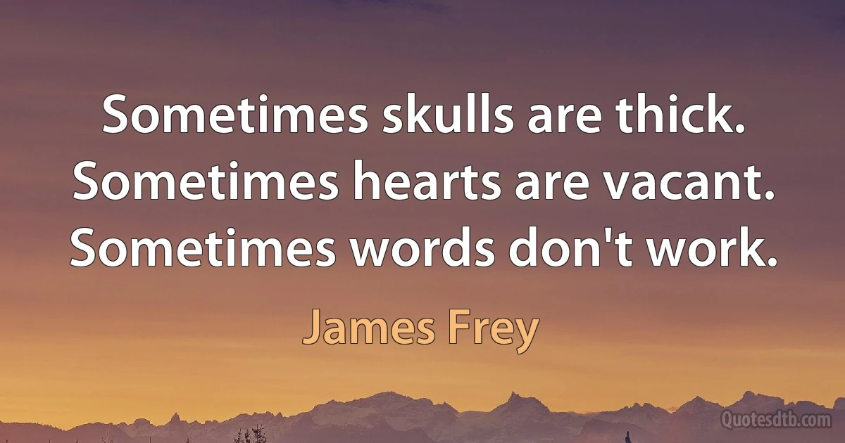 Sometimes skulls are thick. Sometimes hearts are vacant. Sometimes words don't work. (James Frey)