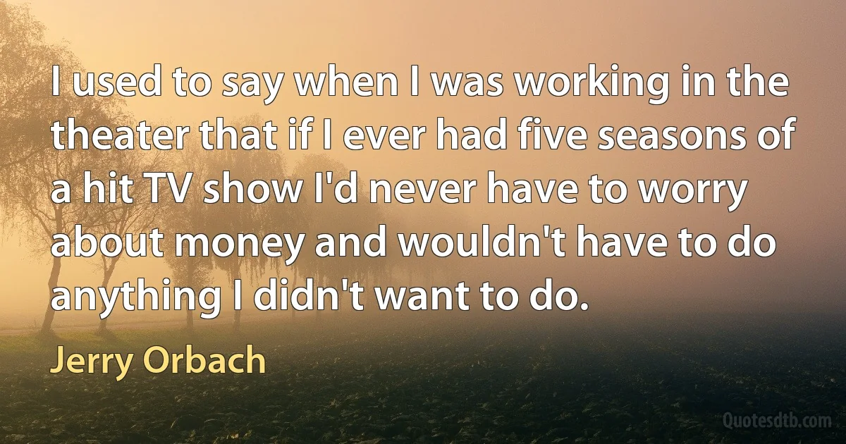 I used to say when I was working in the theater that if I ever had five seasons of a hit TV show I'd never have to worry about money and wouldn't have to do anything I didn't want to do. (Jerry Orbach)