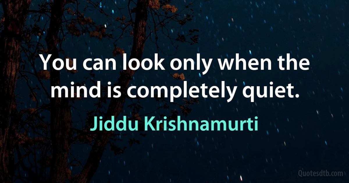 You can look only when the mind is completely quiet. (Jiddu Krishnamurti)