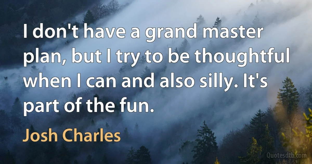 I don't have a grand master plan, but I try to be thoughtful when I can and also silly. It's part of the fun. (Josh Charles)