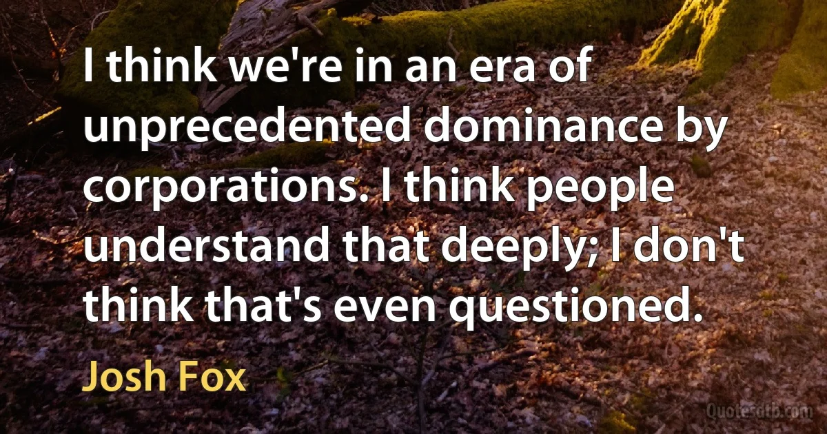 I think we're in an era of unprecedented dominance by corporations. I think people understand that deeply; I don't think that's even questioned. (Josh Fox)